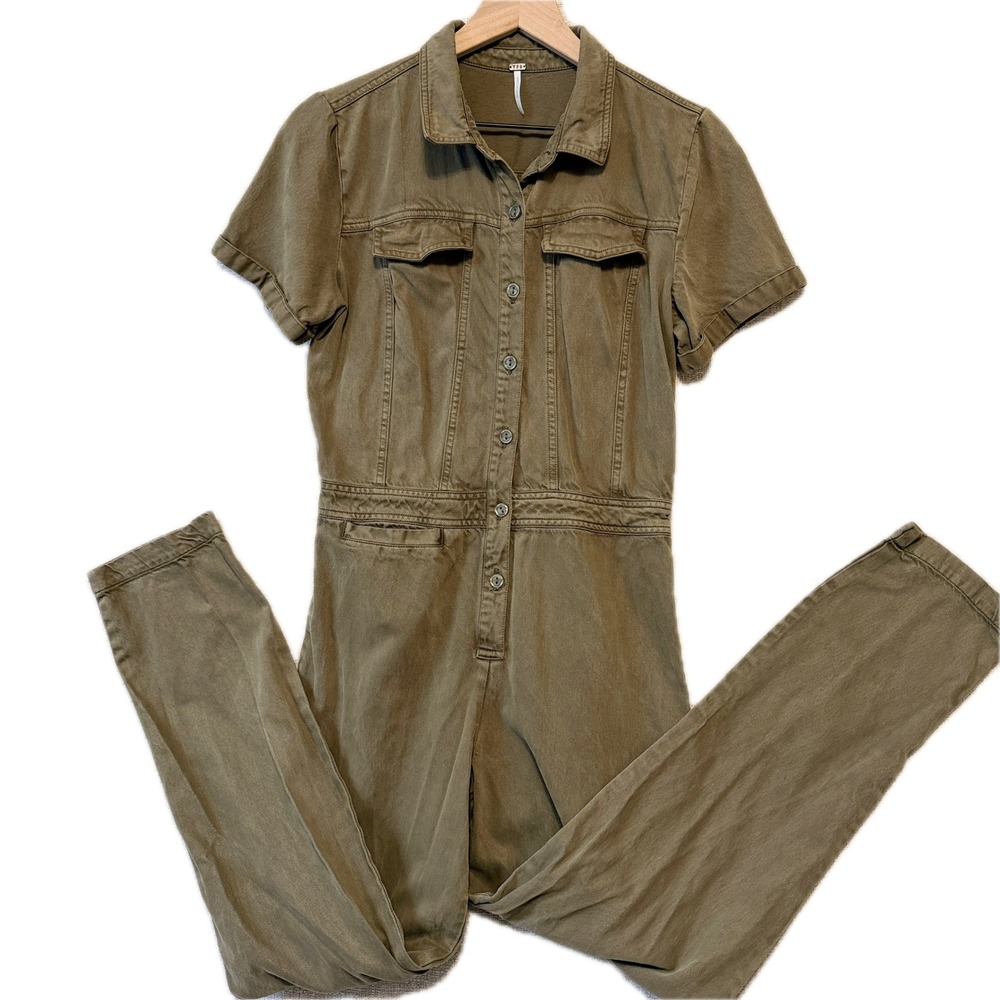 YFB YOUNG FABULOUS & BROKE Jumpsuit Women's S Utility Olive Green Tencel Cotton